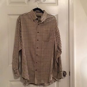 Yellow and brown plaid Orvis button down.